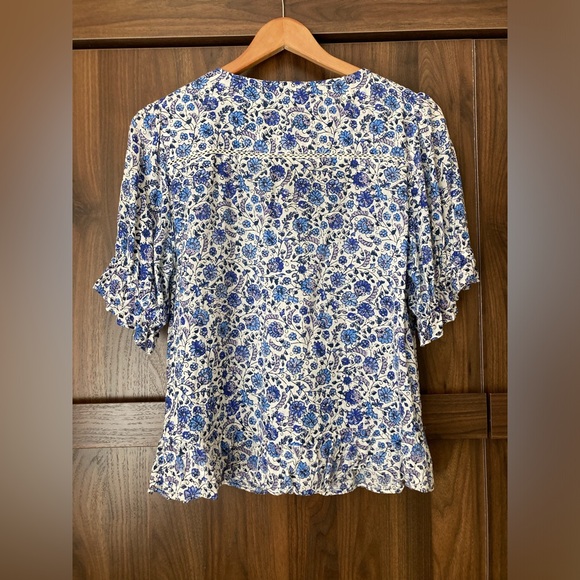 Lucky Brand Blue Floral Flowy Blouse Shirt Top Medium - Picture 3 of 7